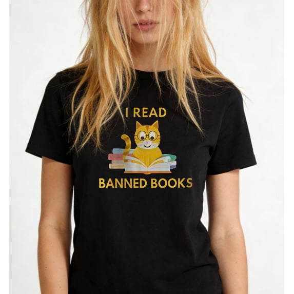 Cute Cat Books Graphic for Book Lovers Funny I Read Banned Books Casual ...