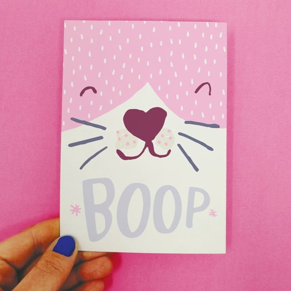Cute Cat Boop Greeting Card – Adorable Pink Cat Design – Perfect for Birthday, Friendship & Encouragement – Blank Inside with Envelope