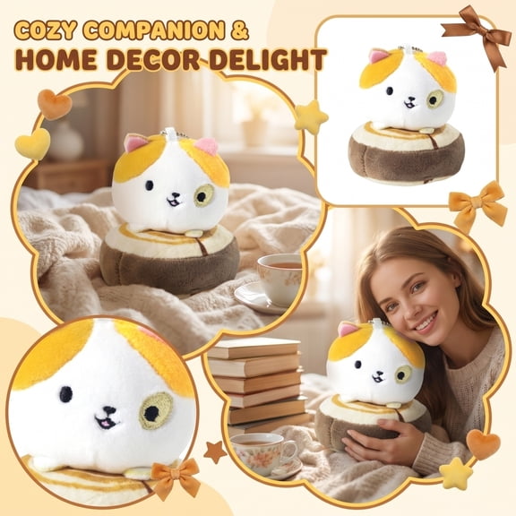 Cute Cat On Bread Plush Keychain, Soft Stuffed Animals Plush Toys, Small Plush Dolls, Stuffed Toys, Soft Pillow, 3.94 Inches, Birthday Gifts For Classmates Friends