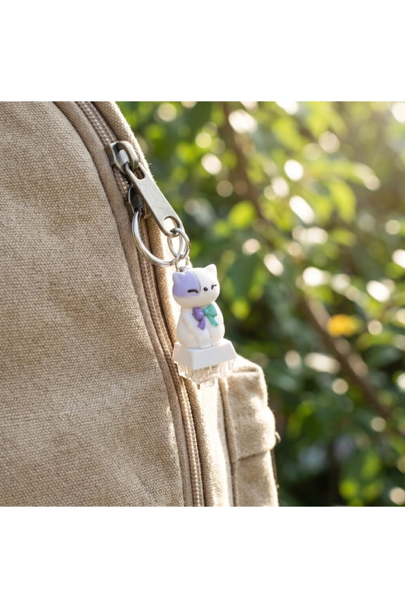 Cute Cat Button Keychain with Sound & Light, Fidget Plaything Stress Relief Pendant, Novelty Key Ring for Backpack Bag Accessory Gift for Youngster Adults Party Favor