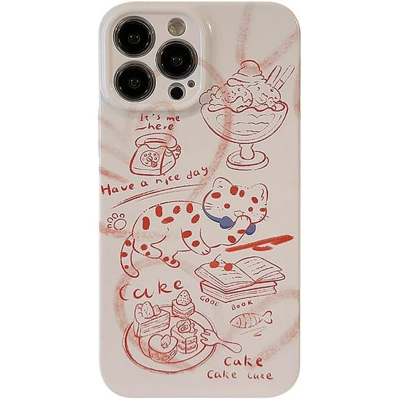 Cute Cat Cake Cartoon Line Drawing Soft for iPhone Case (White,iPhone 12 Pro Max)