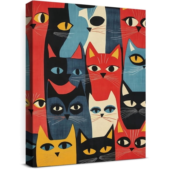 Cute Cat Canvas Wall Art Kitten Print Poster Framed Painting Gifts for Cat Lover Home Living Room Bedroom Wall Decor