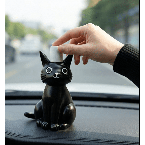 Cute Cat Car Dashboard Ornament Art Figure for Dashboard Decor Gifts Home Decor Wreaths for Front Door, Black 2.55-Inch A