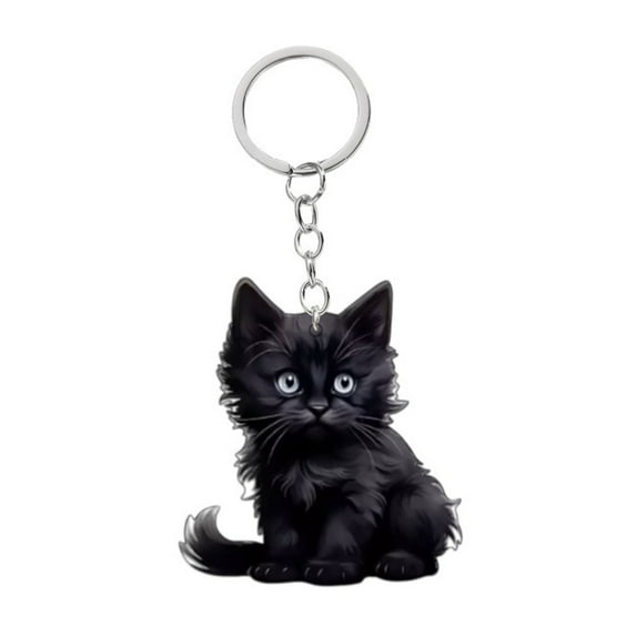Cute Cat Car Hanging Ornament, 2D Flat Cat Keychain Acrylic Funny Kitty Car Interior Charms Accessories Keyring Keychains Backpack Decoration