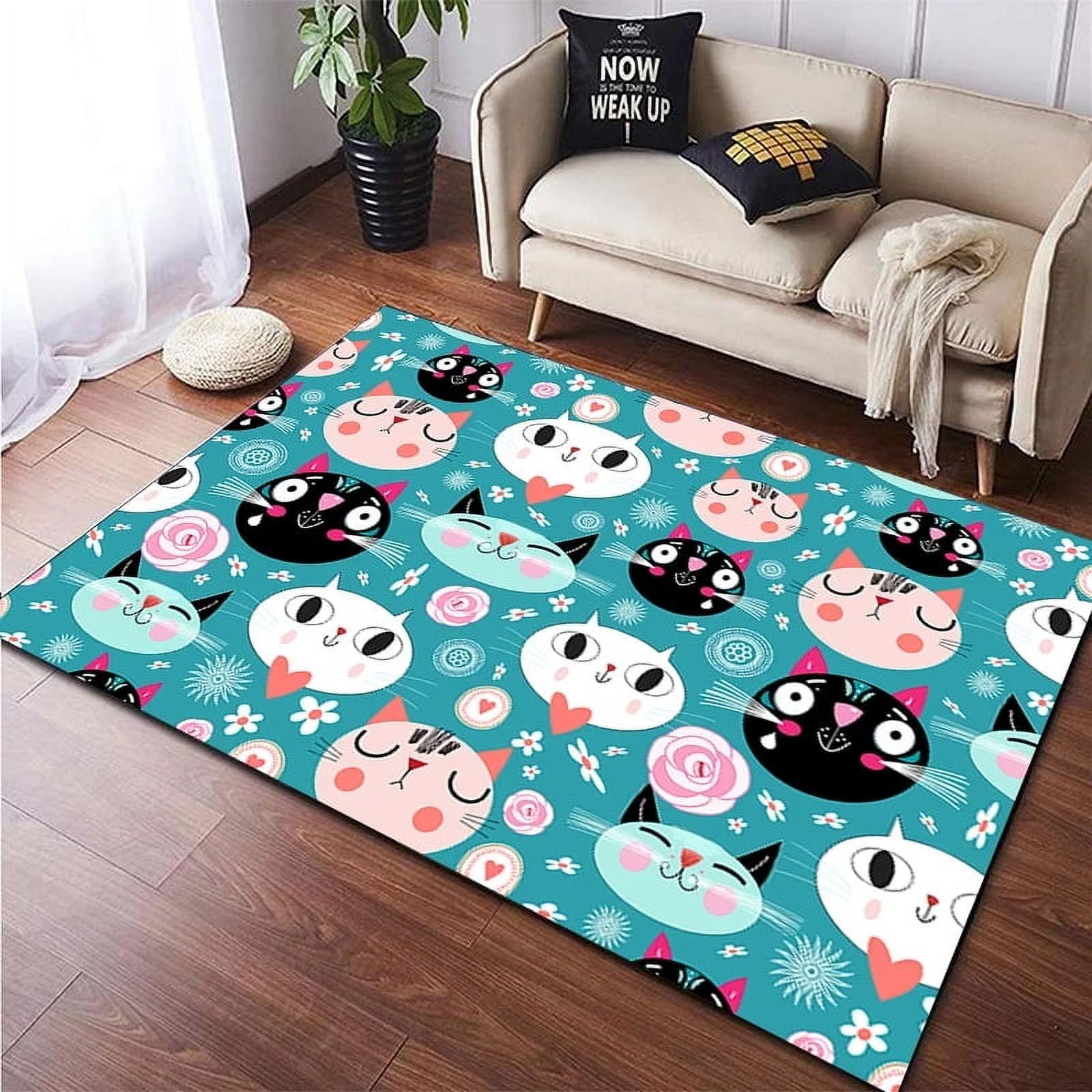 Cute Cat Carpet Living Room Mat Kawaii Yoga Rug Hallway Balcony Doormat