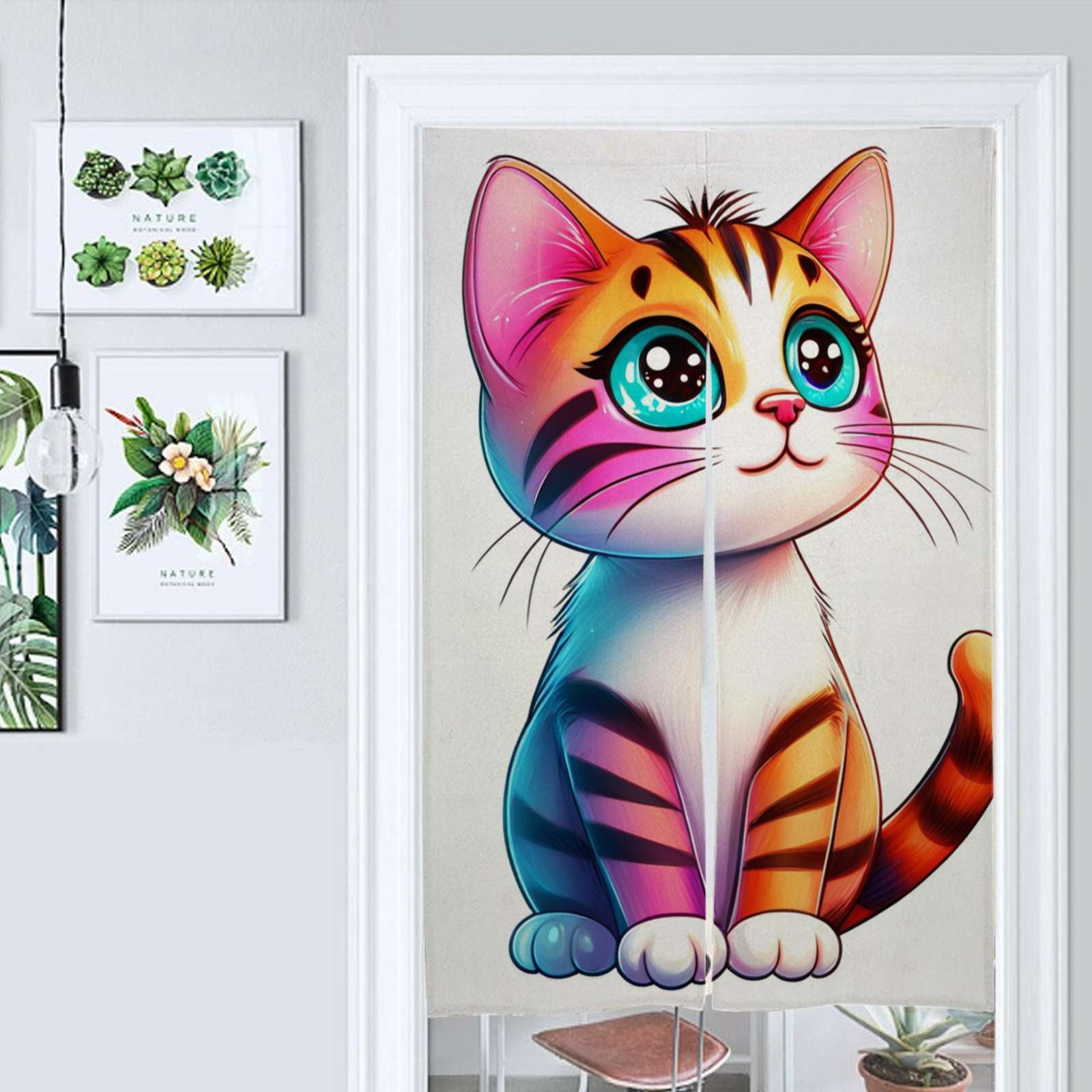 Cute Cat Cartoon Art Door Curtain Nordic Living Room DoorCurtain Porch ...