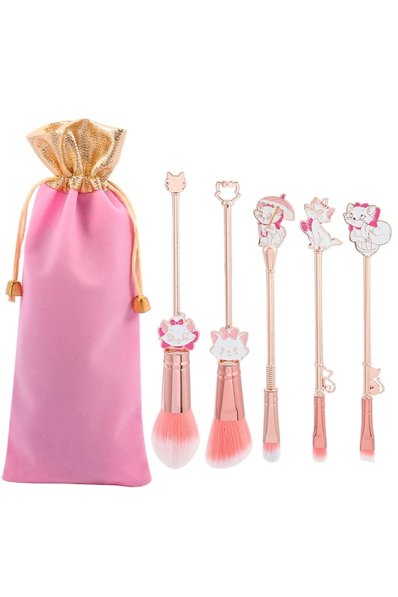 Cute Cat Cartoon Makeup Brushes - 5pcs Marie Designed Soft Pink Makeup Brushes Set, Professional Cosmetic Tool Kit Pink Drawstring Bag Included for Girls and Women