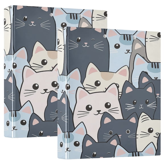 Cute Cat Cartoon Round Ring Binder 3 Ring 1.5 inch 200 Sheet Clipboard File Folder for School Office