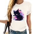 thumbnail image 1 of Cute Cat Cartoon Vintage Casual Tee for Women: Short-sleeved Graphic T-shirt with Retro Print - Perfect Gift for Parties and Birthdays White, 1 of 5