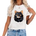 thumbnail image 1 of Cute Cat Cartoon Vintage Printed T-Shirt for Women Perfect Birthday Gift White, 1 of 5