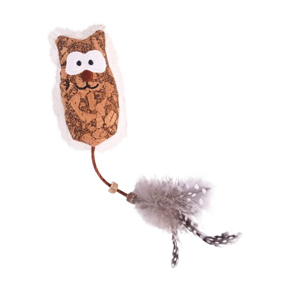 Cute Cat Catnip Toy with Feather, Forest Cork Design for Biting Playing Self Entertainment, for Indoor Cats Kittens