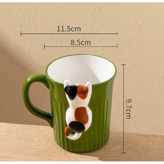 Cute Cat Ceramic Mug - Adorable Two-Color Cartoon Design, 350ml Embossed Breakfast Cup for Cat Lovers and Couples
