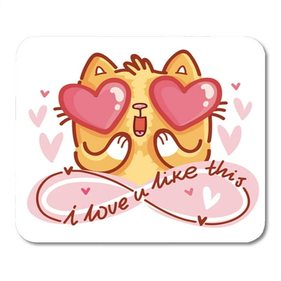 Cute Cat Character in Love with Hearts Eyes and Lettering Mousepad Mouse Pad Mouse Mat 9x10 inch