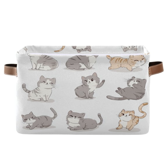 Cute Cat Characters Foldable Storage Basket,Canvas Fabric Foldable Storage Bins with Handles Open Home Storage Bins Boxes for Toy Book Shelf Closet Baskets