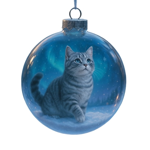 Cute Cat Christmas Ball Ornaments Collection, Handcrafted 3D Snow Globe Figurines with Winter Animal Designs - Festive Tree & Mantel Holiday Decor for Cat Lovers, Unique Home Accents