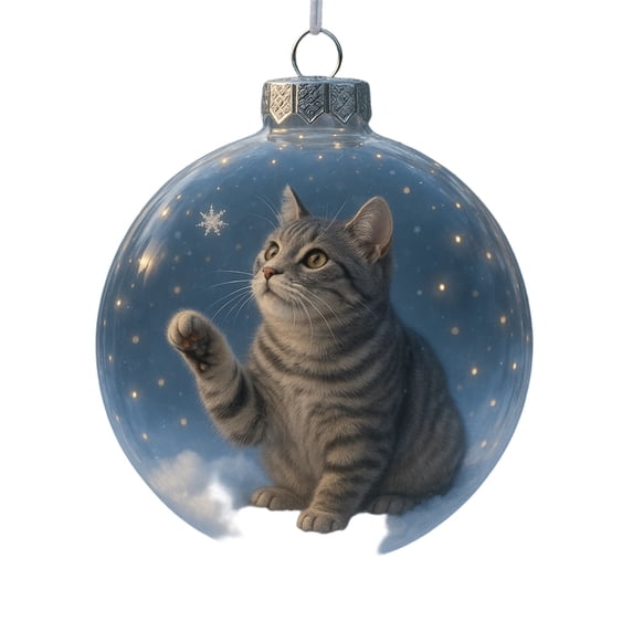 Cute Cat Christmas Ball Ornaments Collection, Handcrafted 3D Snow Globe Figurines with Winter Animal Designs - Festive Tree & Mantel Holiday Decor for Cat Lovers, Unique Home Accents