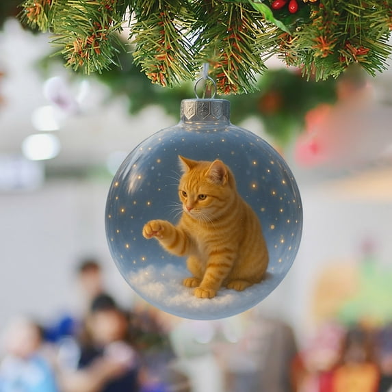 Cute Cat Christmas Glass Ornaments Collection, Xmas Tree Kitten Ball Ornament, Vivid 3D Animal Decoration, for Cats Lovers, Party Centerpiece Mantel, Fall Winter Home Decor
