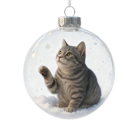 Cute Cat Christmas Glass Ornaments Collection,Xmas Tree Kitten Ball Ornament,Vivid 3D Animal Decoration,Perfect Holiday Decor for Cat Lovers, for Xmas Home Party Centerpiece Mantel