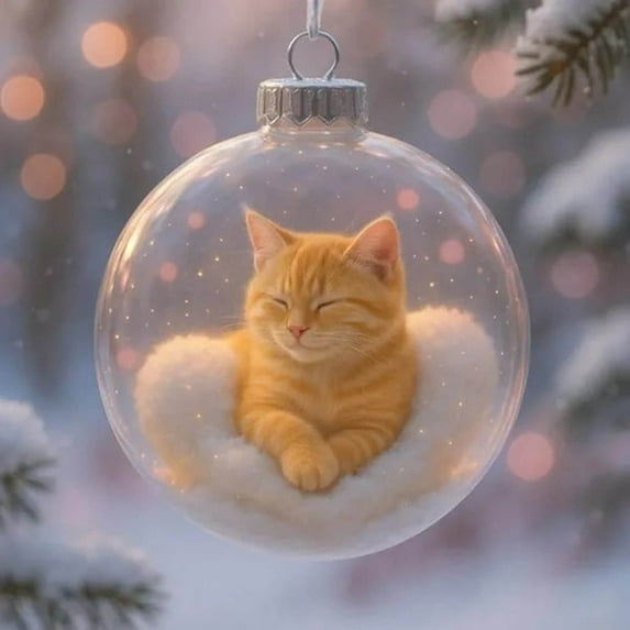Cute Cat Christmas Glass Ornaments Collection, Xmas Tree Kitten Ball Ornament, Vivid Animal Decoration, for Cats Lovers, Party Centerpiece Mantel, Fall Winter Home Decor