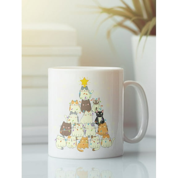 Cute Cat Christmas Mug, Cat Christmas Tree, Christmas Cat Gift, Funny Cat Present, Cat Lover Christmas, Cat Tea Cup