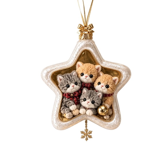 Cute Cat Christmas Ornament 2D Acrylic Cat Ornament Kitten Puppy Designs Xmas Tree Decoration for Holiday DIY Crafts Mini Christmas Hanging Ornaments Flat Hanging Pendant for Home Indoor Party Gift