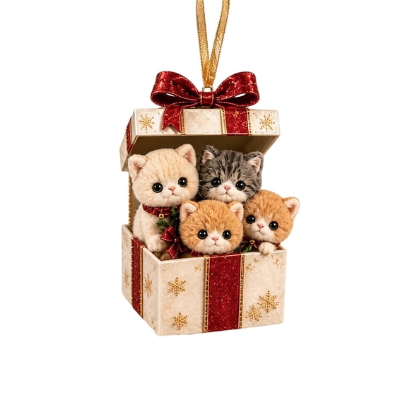 Cute Cat Christmas Ornament 2D Acrylic Cat Ornament Kitten Puppy Designs Xmas Tree Decoration for Holiday DIY Crafts Mini Christmas Hanging Ornaments Flat Hanging Pendant for Home Indoor Party Gift