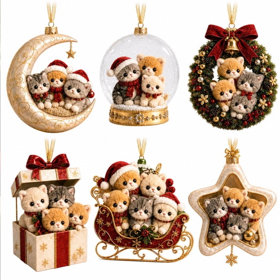 Cute Cat Christmas Ornament 2D Acrylic Cat Ornament Kitten Puppy Designs Xmas Tree Decoration for Holiday DIY Crafts Mini Christmas Hanging Ornaments Flat Hanging Pendant for Home Indoor Party Gift