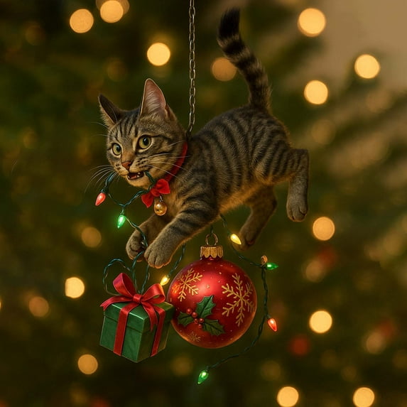 Cute Cat Christmas Tree Ornament,3.9" Festive Feline Fun for Your Tree,2025 New Year Gifts for Pet Lovers,Warm Cats Ornament Hanging Decor Indoor Outdoor,1PCS(F)