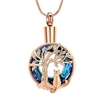 Cute Cat Circle Tree of Life Urn Necklace for Women Ashes Crystal Cremation Jewelry Memorial Locket for Cat Lovers