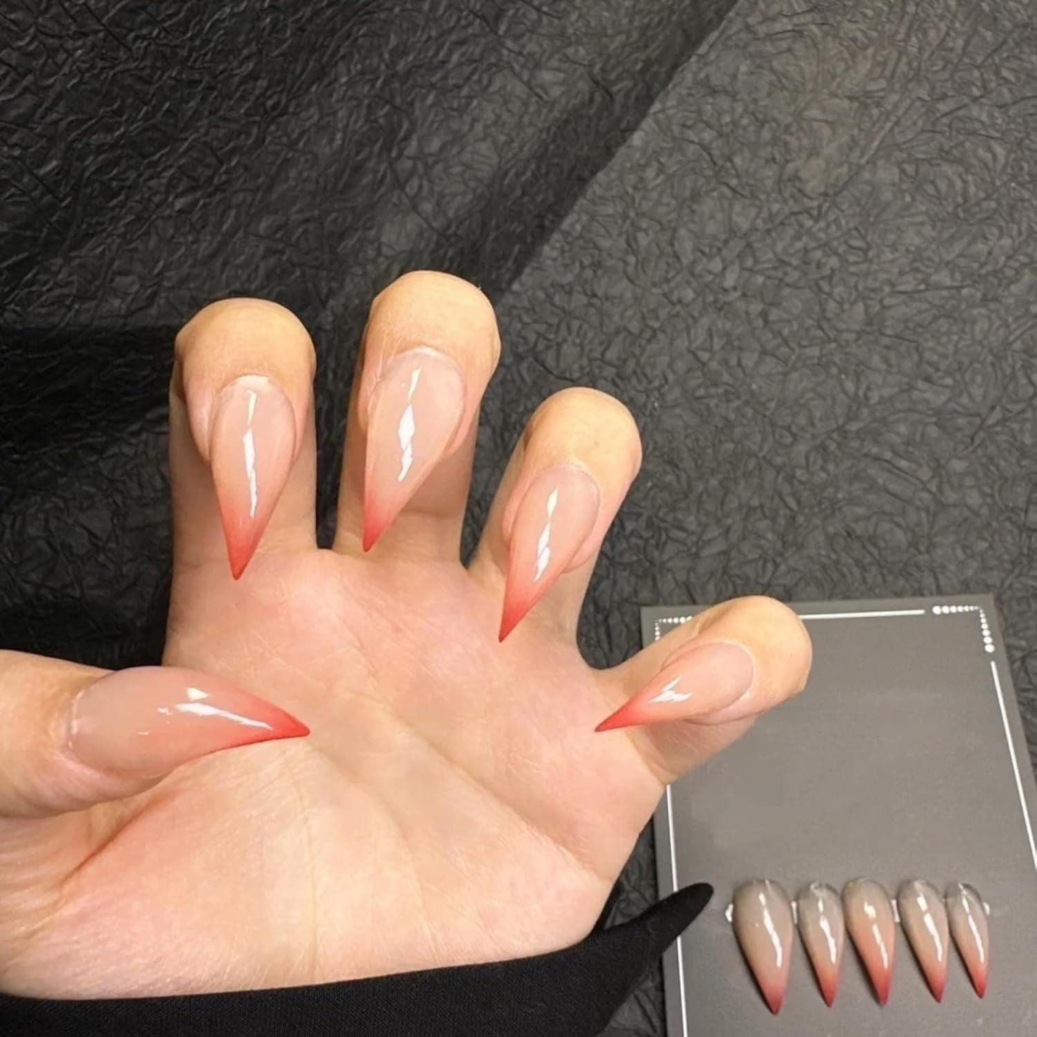 Cute Cat Claw Press on Nails Nude Pink Ombre Short Stiletto Handmade Reusable Thick Acrylic Cat Dragon Eagle Claw False Nail Glossy Glue on Nail