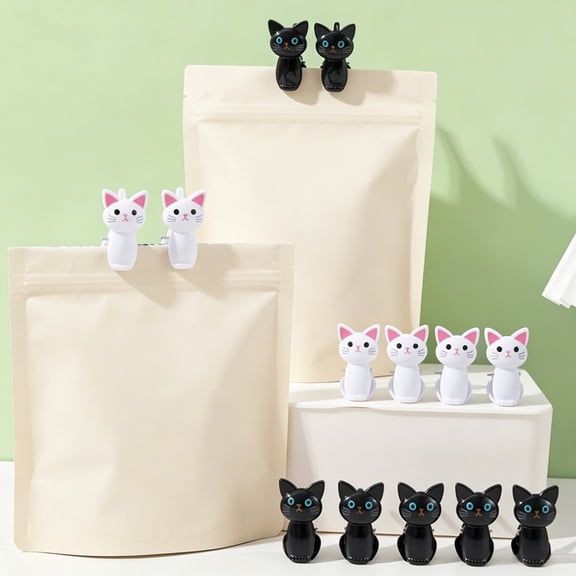 Cute Cat Clips 8 Pcs, Multipurpose Bag Sealers, Adorable Animal Shaped Clamps for Snack Sealing, Laundry, Office File Organization, Home Kitchen Use
