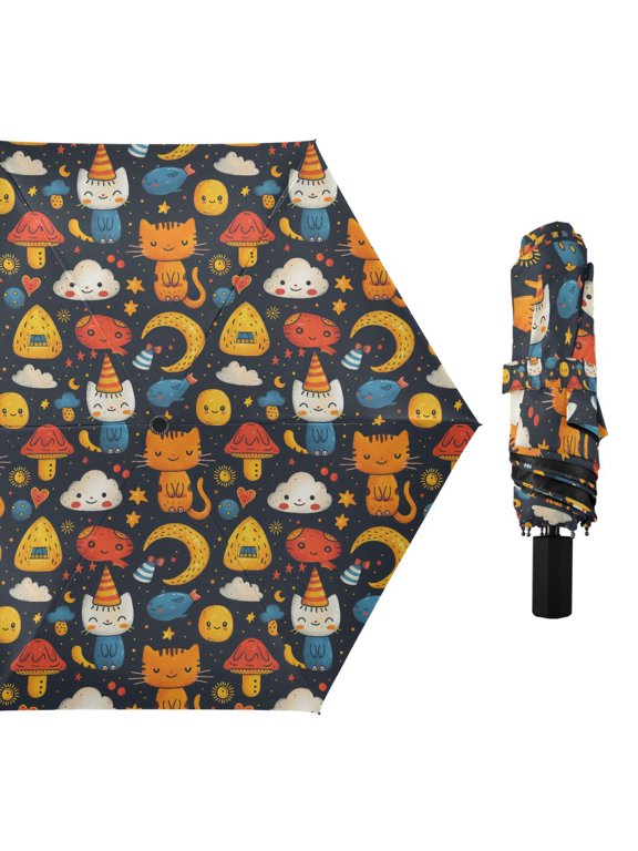Cute Cat Cloud Compact Sun Umbrella Windproof Travel Umbrellas for Rain Strong Portable UV Protection