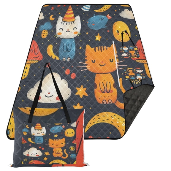 Cute Cat Cloud Extra Large Picnic Beach Blanket Waterproof Sand Proof Portable Outdoor Mat 80x118
