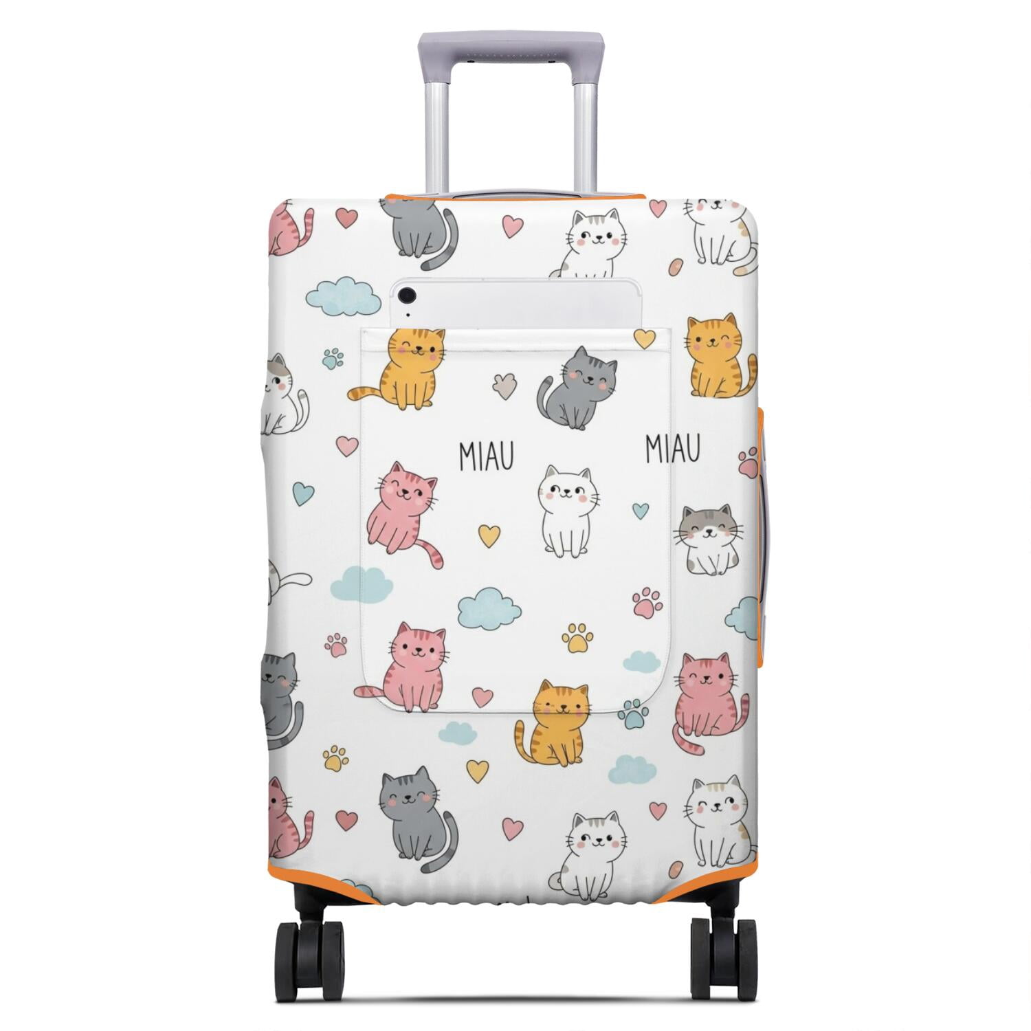 White Electronic Pattern Cute Cat and Cloud White Pattern Luggage Cover,Stretch Suitcase Dust ...