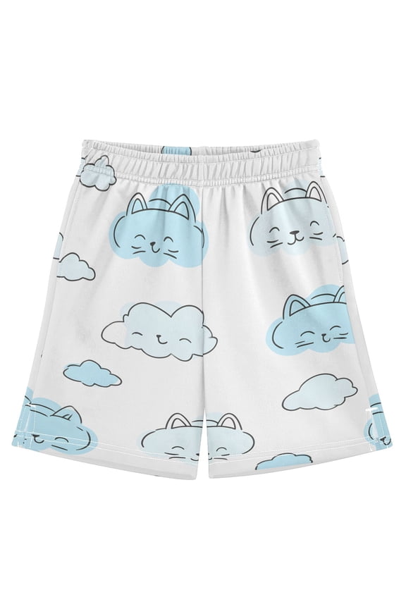 Cute Cat Clouds Athletic Shorts Breathable with Comfort Fit Drawstring Casual Sweatshorts Medium