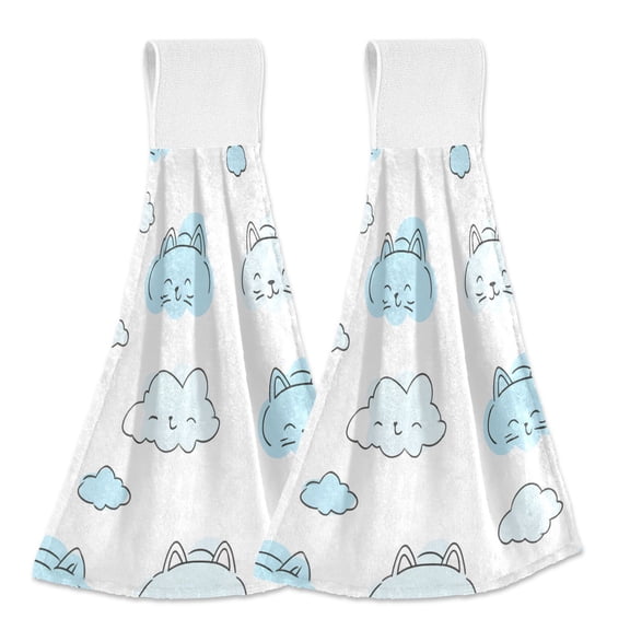 Cute Cat Clouds Hand Towels 2 Pack Quick Drying Home Storage Kitchen Towel Hooks Dish Cloths 14''x18''