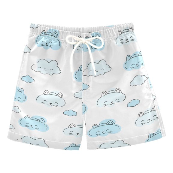 Cute Cat Clouds Swim Trunks Quick Dry Beach Pool Board Shorts Lightweight Stylish Print Sizes 2T to XL