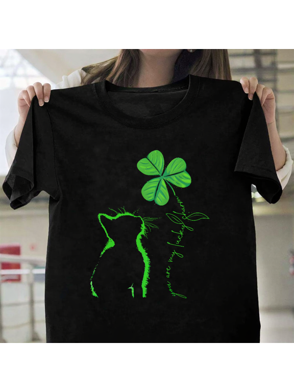 Cute Cat Clover T-Shirt - Lucky Charm Gift, up to size 3XL.