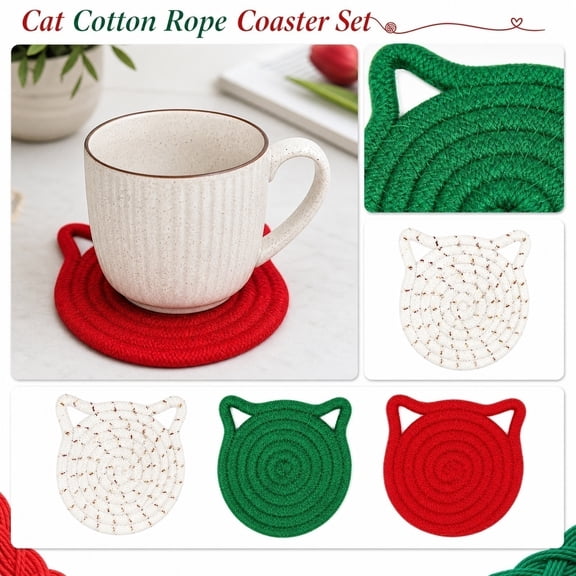 Cute Cat Coasters Heat Resistant Placemats Table Mats Animal Shaped Drink Coasters Kitchen Dining Tabletop Decor Holiday Party Dining Accessories Set , A