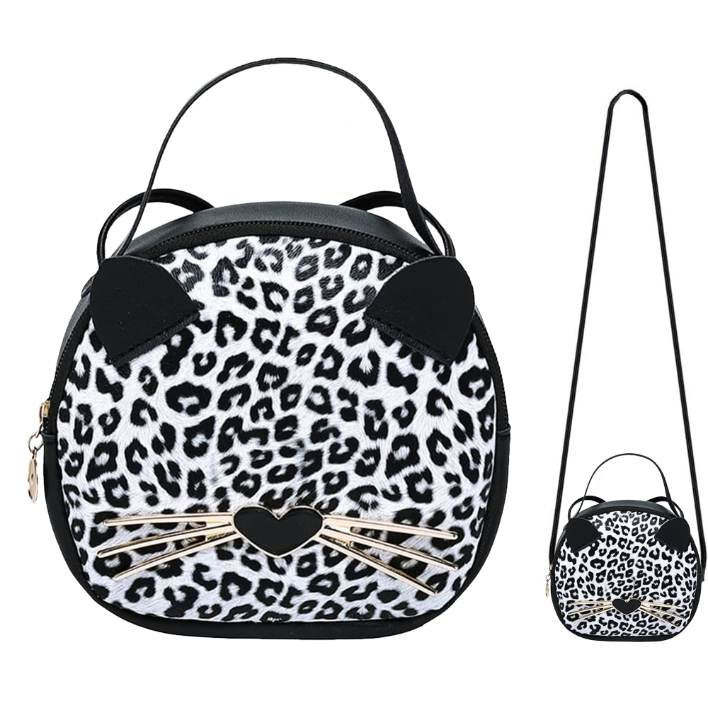 Cute Cat Round Handbag Coin Purse Girls Women Leopard Messenger ...