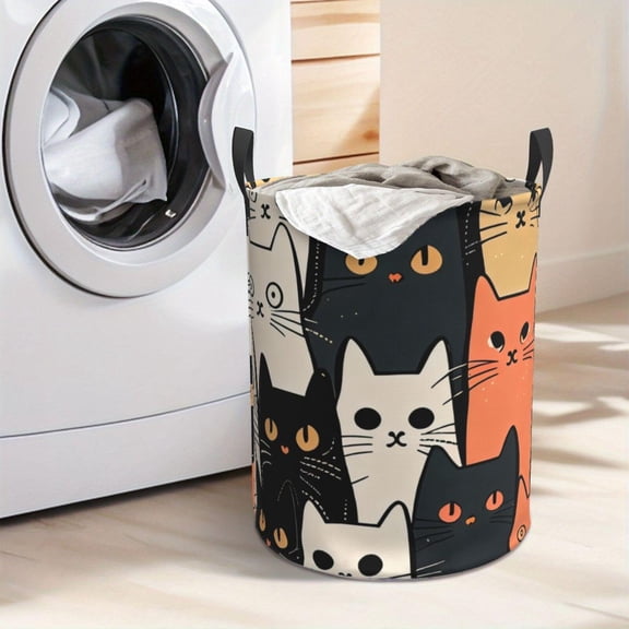 Cute Cat Collage Laundry Hamper Portable Storage Hamper with Sturdy Handle, Oxford Cloth, Easy to Store and Collapsible Design, Laundry Baskets