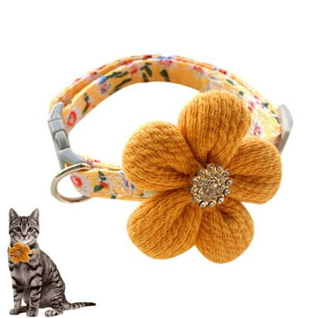 Cute Cat Collar with Flower and Shiny Rhinestones Adjustable Kitten Collar Cat Collars for Girl Cats