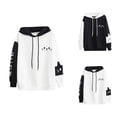 thumbnail image 1 of Cute Cat Color Block Hoodies for Women 2025 Fall Winter Long Sleeve Casual Hooded Sweatshirt Pullover Tops, 1 of 8