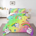 thumbnail image 1 of Cute Cat Comforter Set Gradient Rainbow King Bedding Set,Kawaii Pet Quilt Cartoon Animals Duvet Insert Love Hearts Crown Room Decor, 1 of 5
