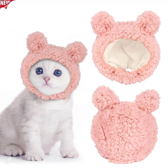 Cute Cat Costume Fluffy Bear Panda Ears Pet Hat, Soft Cotton Linen Adjustable Costume Cap, Cute Photo Prop Headwear for Small Medium Kittens Puppies, Holiday Birthday Party Cosplay Pet Accessory