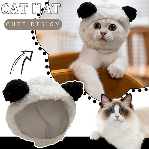 Cute Cat Costume - Warm Bear Hat, Suitable For Small Pets, Party And Photo Shoot Outfit (7.87 Inches, Black And White)