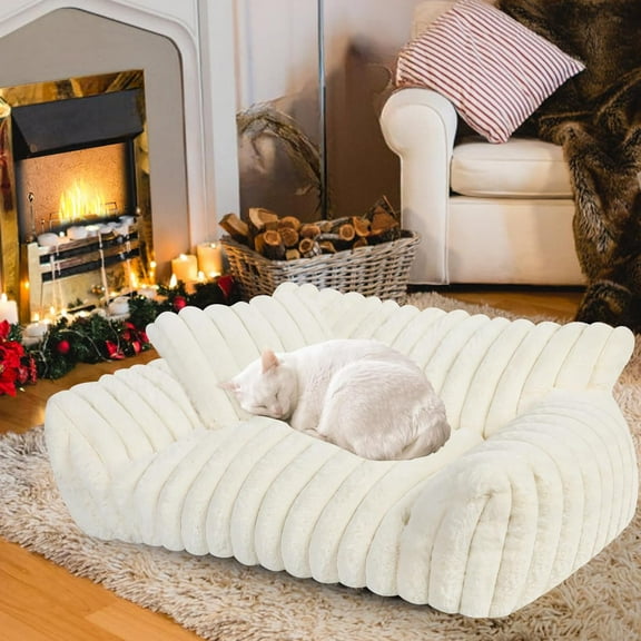 Cute Couch Bed for Indoor Cats, Fluffy Pet Sofa with Soft Corduroy Fleece, Cute Small Beds for Small Dogs, Fuzzy Puppy Chair with Removable Washable Cover (30x20x10,)