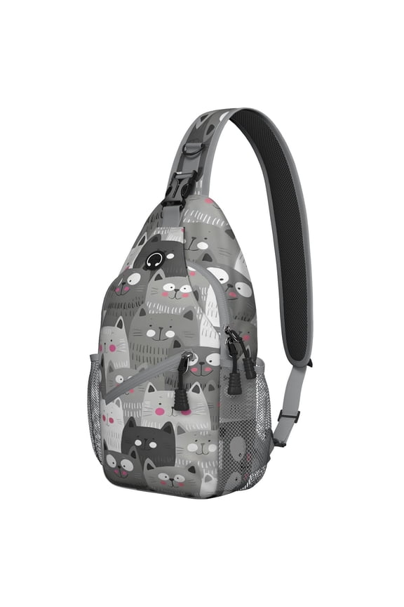 Cute Cat Crossbody Sling Backpack, Funny Watercolor Cat and Paw Illustration Bag, Artistic Pet Gift for Cat Lovers Travel