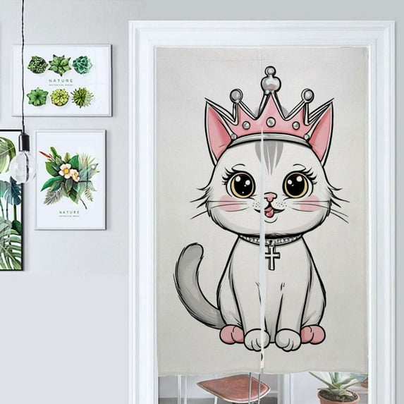 Cute Cat Crown Print Door Curtain Nordic Living Room DoorCurtain Porch Partition Curtain Kitchen Rative Half Curtain