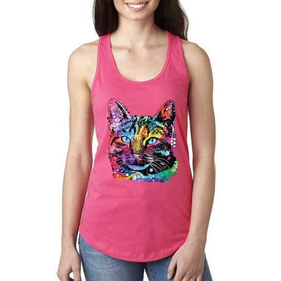 Cute Cat | Dean Russo Art Animal Lover Ladies Racerback Tank Top, Hot Pink, X-Large